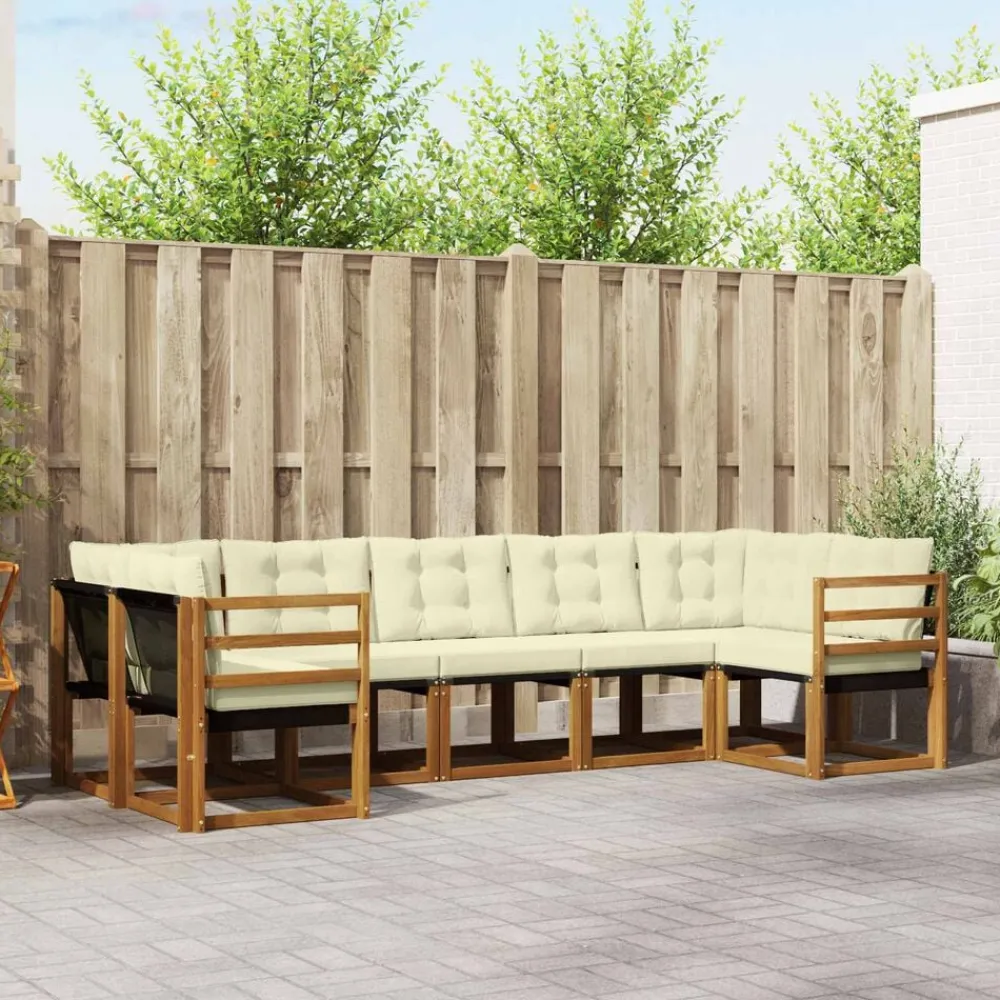 vidaXL Conjuntos De Muebles-Conjunto de sofás de exterior 7 pcs Gris Natural y Claro
