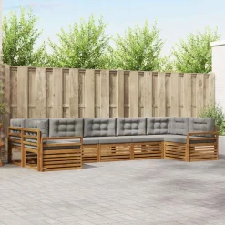 vidaXL Conjunto de sofás de exterior 7 pcs Gris Natural y Claro Gris claro y natural New