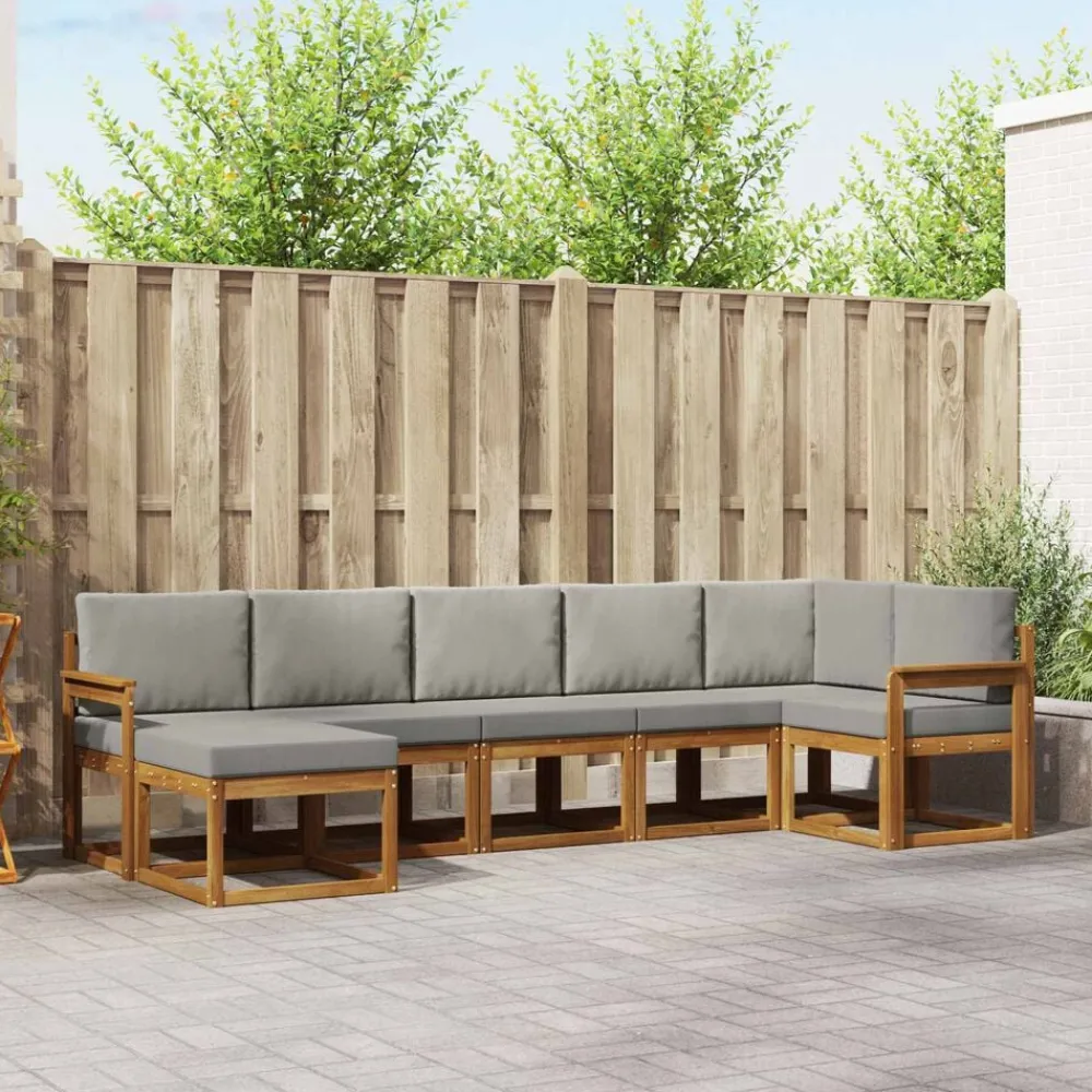 vidaXL Conjunto de sofás de exterior 7 pcs Gris Natural y Claro Gris claro y natural Best