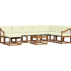vidaXL Conjunto de sofás de exterior con cojín 9 pcs Natural y crema New