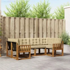 vidaXL Conjunto de sofás de exterior con cojín 6 pcs Natural y beige Online