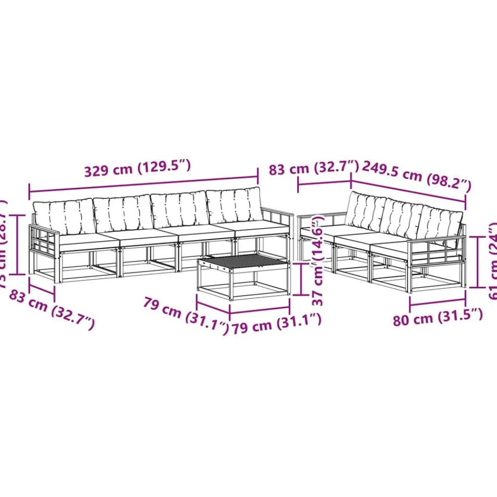vidaXL Conjuntos De Muebles-Conjunto de sofás de exterior con cojín 8 pcs