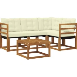 vidaXL Conjuntos De Muebles-Conjunto de sofás de exterior con cojín 5 pcs Natural y Beige