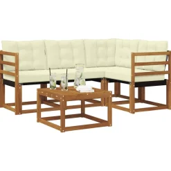 vidaXL Conjuntos De Muebles-Conjunto de sofás de exterior con cojín 5 pcs Natural y Beige