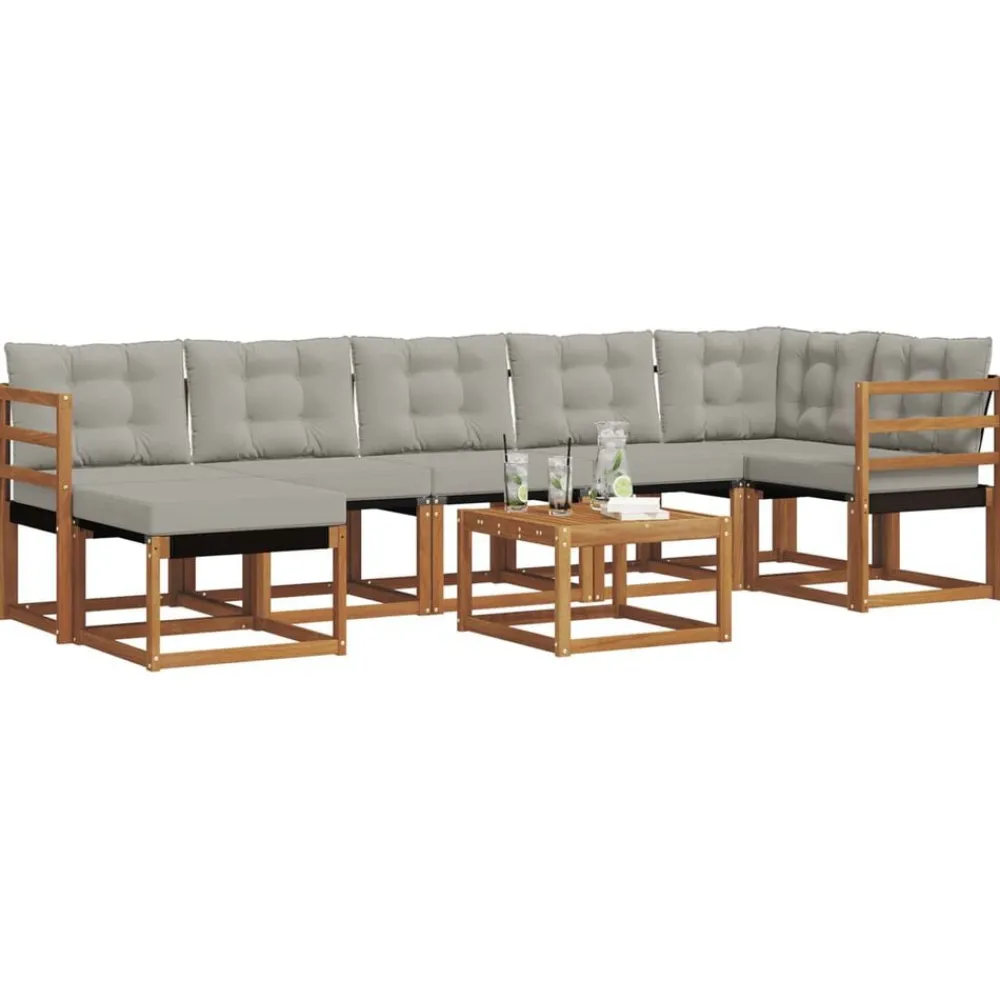 vidaXL Conjunto de sofás de exterior 8 pcs Gris Natural y Claro Gris claro y natural Hot