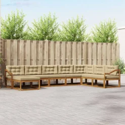 vidaXL Conjunto de sofás de exterior con cojín 8 pcs Natural y beige Clearance