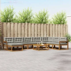 vidaXL Conjunto de sofás de exterior 9 pcs Gris Natural y Claro Gris claro y natural