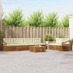 vidaXL Conjunto de sofás de exterior con cojín 7 pcs Natural y crema Online