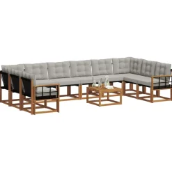 vidaXL Conjuntos De Muebles-Conjunto de sofás de exterior 11 pcs Gris Natural y Claro