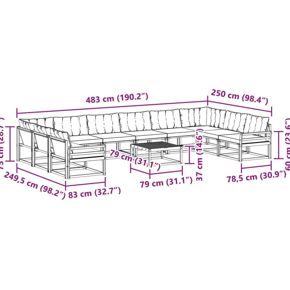 vidaXL Conjuntos De Muebles-Conjunto de sofás de exterior con cojín 11 pcs