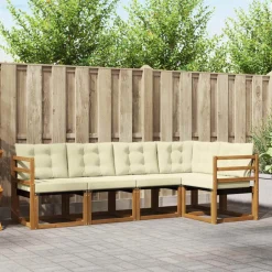 vidaXL Conjunto de sofás de exterior con cojín 5 pcs Natural y beige Online