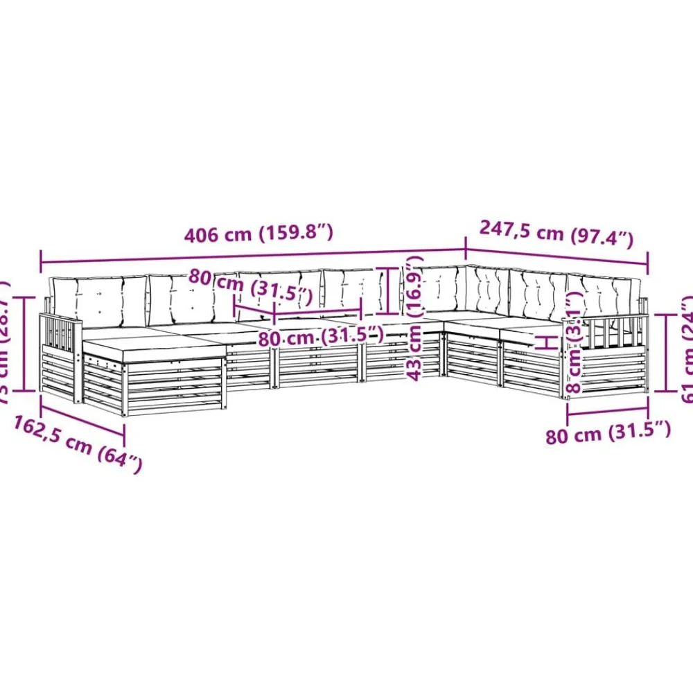 vidaXL Conjuntos De Muebles-Conjunto de sofás de exterior con cojín 8 pcs