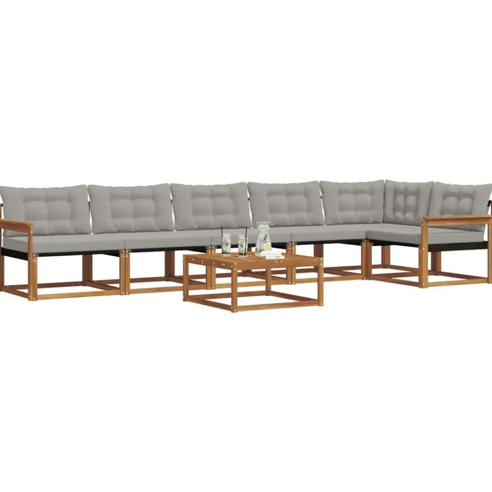 vidaXL Conjuntos De Muebles-Conjunto de sofás de exterior 7 pcs Gris Natural y Claro