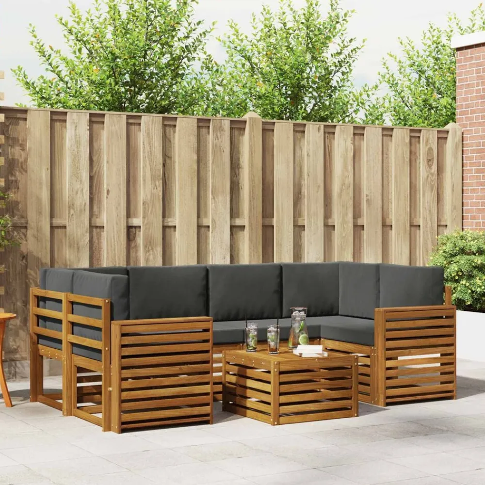 vidaXL Conjunto de sofás de exterior 7 pcs Natural y antracita Sale