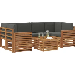 vidaXL Conjunto de sofás de exterior 7 pcs Natural y antracita Sale