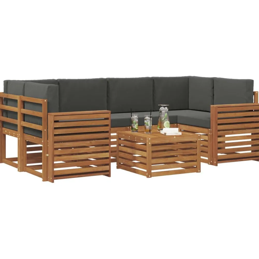 vidaXL Conjunto de sofás de exterior 7 pcs Natural y antracita Sale