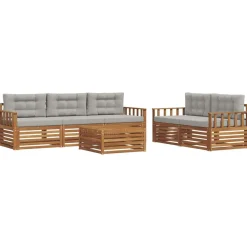 vidaXL Conjuntos De Muebles-Conjunto de sofás de exterior 6 pcs Gris Natural y Claro