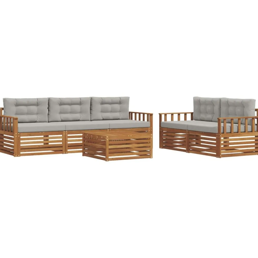 vidaXL Conjuntos De Muebles-Conjunto de sofás de exterior 6 pcs Gris Natural y Claro