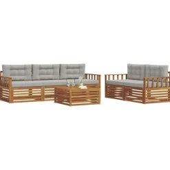 vidaXL Conjuntos De Muebles-Conjunto de sofás de exterior 6 pcs Gris Natural y Claro