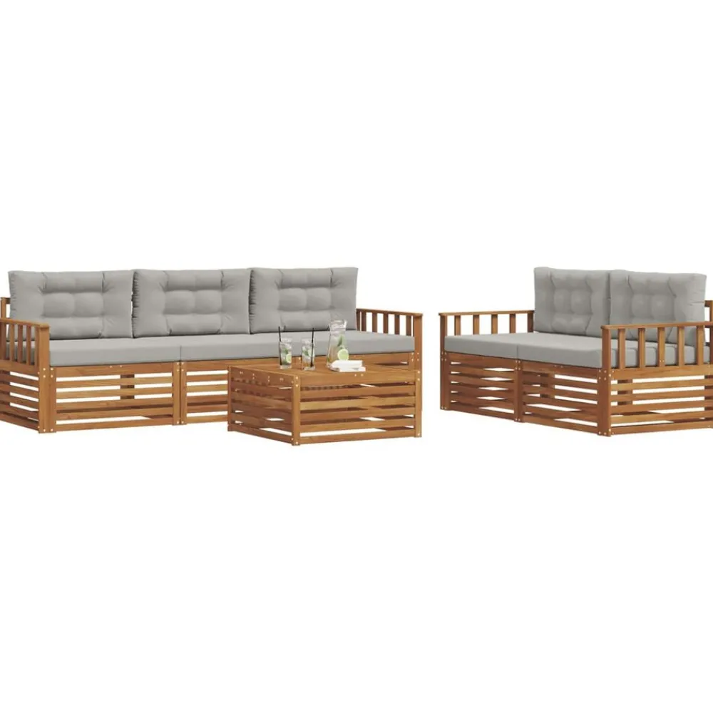 vidaXL Conjuntos De Muebles-Conjunto de sofás de exterior 6 pcs Gris Natural y Claro