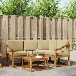 vidaXL Conjunto de sofás de exterior con cojín 5 pcs Natural y beige Sale