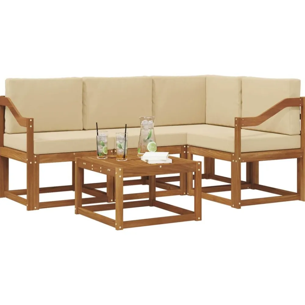 vidaXL Conjunto de sofás de exterior con cojín 5 pcs Natural y beige Sale