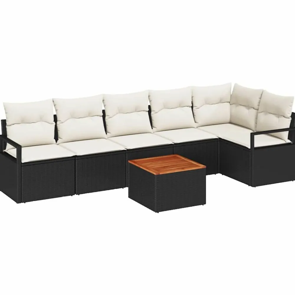 vidaXL Conjunto de sofás de jardín 7 pcs Negro ratán sintético Negro y crema Outlet