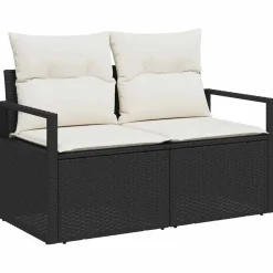 vidaXL Conjunto de sofás de jardín 7 pcs Negro ratán sintético Negro y crema Outlet
