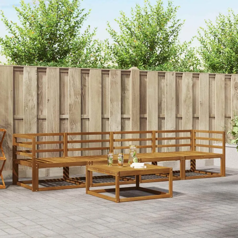 vidaXL Conjuntos De Muebles-Conjunto de sofás de exterior 5 pcs Gris Natural y Claro