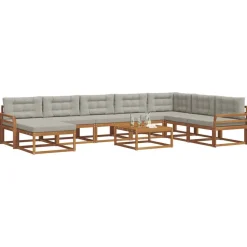 vidaXL Conjuntos De Muebles-Conjunto de sofás de exterior 9 pcs Gris Natural y Claro