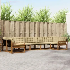 vidaXL Conjunto de sofás de exterior con cojín 7 pcs Natural y beige Best