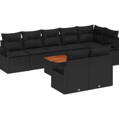 vidaXL Conjunto de sofás de jardín 9 pcs ratán sintético Negro
