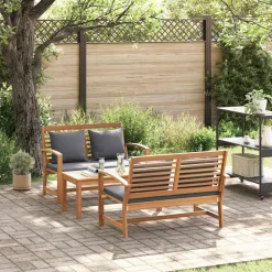 vidaXL Muebles De Jardín-Conjunto de sofás de jardín 3 pcs Natural Madera de teca maciza