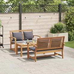 vidaXL Muebles De Jardín-Conjunto de sofás de jardín 3 pcs Natural Madera de teca maciza