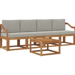 vidaXL Conjuntos De Muebles-Conjunto de sofás de exterior 5 pcs Gris Natural y Claro