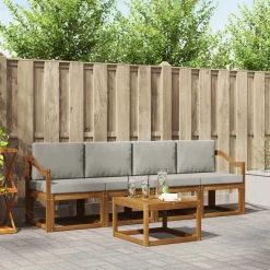 vidaXL Conjuntos De Muebles-Conjunto de sofás de exterior 5 pcs Gris Natural y Claro