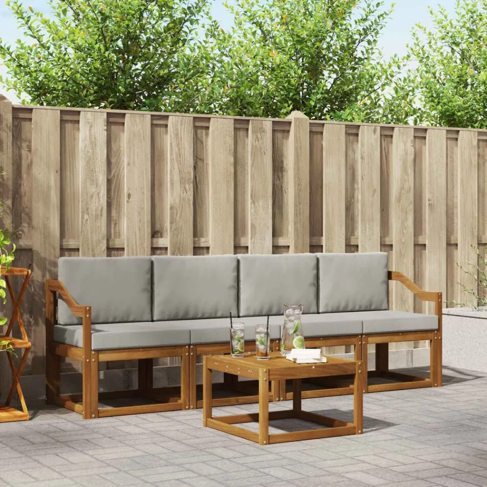 vidaXL Conjuntos De Muebles-Conjunto de sofás de exterior 5 pcs Gris Natural y Claro