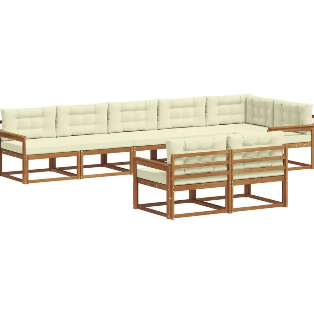 vidaXL Conjunto de sofás de exterior con cojín 8 pcs Natural y crema Online