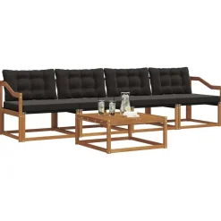 vidaXL Conjunto de sofás de exterior con cojín 5 pcs Natural y negro Hot