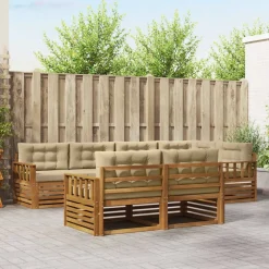 vidaXL Conjunto de sofás de exterior con cojín 7 pcs Natural y beige New