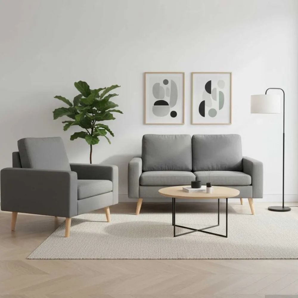 vidaXL Conjunto de sofás de 2 piezas tela Gris claro Clearance