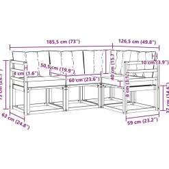 vidaXL Conjunto de sofás de exterior con cojín 4 pcs Natural y negro Outlet