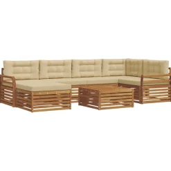 vidaXL Conjunto de sofás de exterior con cojín 7 pcs Natural y beige Hot