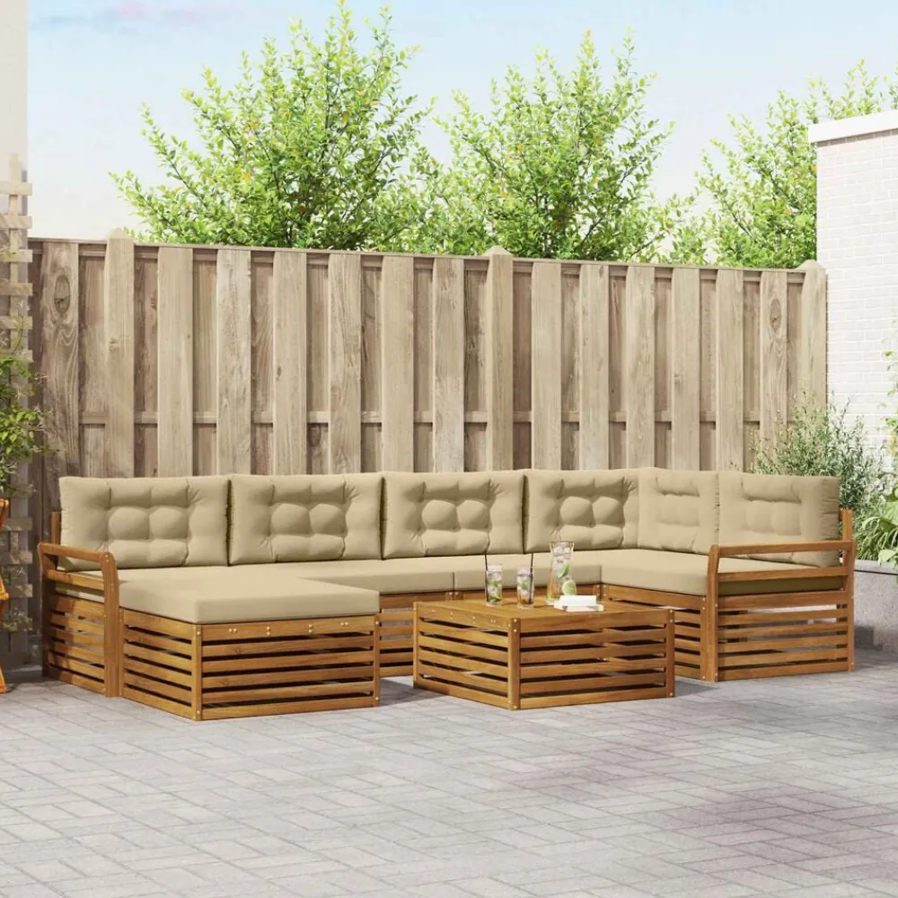vidaXL Conjunto de sofás de exterior con cojín 7 pcs Natural y beige Hot