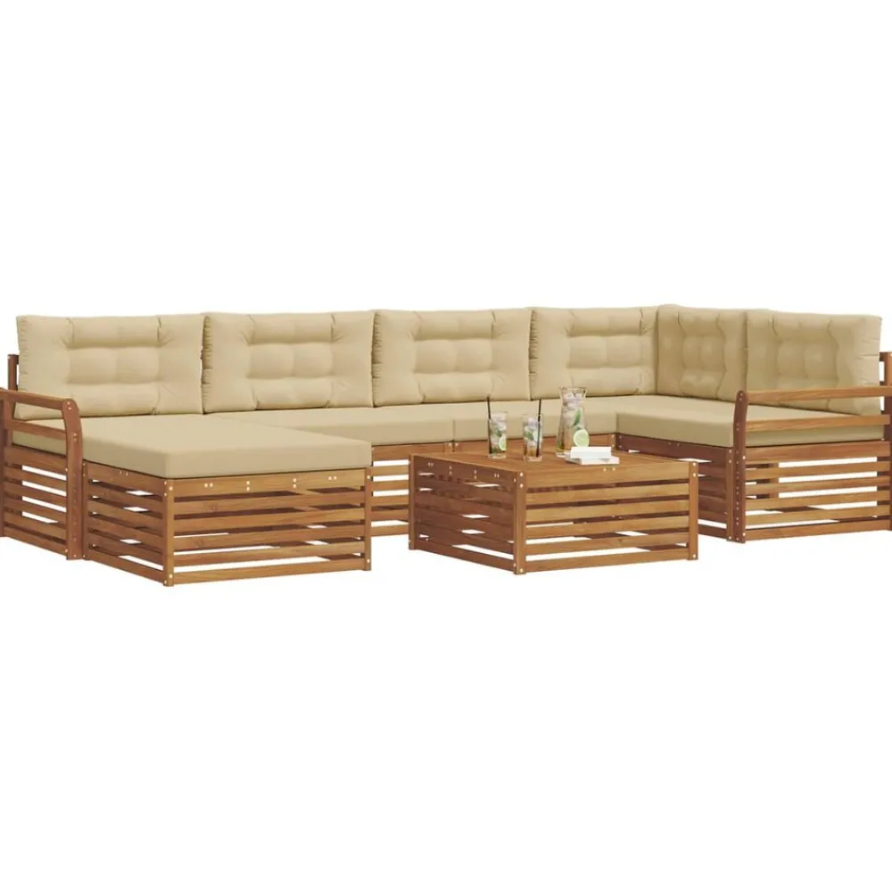 vidaXL Conjunto de sofás de exterior con cojín 7 pcs Natural y beige Hot
