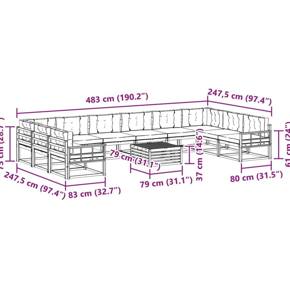 vidaXL Conjuntos De Muebles-Conjunto de sofás de exterior con cojín 11 pcs