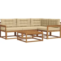 vidaXL Conjunto de sofás de exterior con cojín 5 pcs Natural y beige Hot