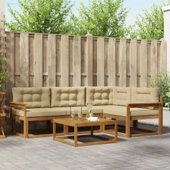 vidaXL Conjunto de sofás de exterior con cojín 5 pcs Natural y beige Hot
