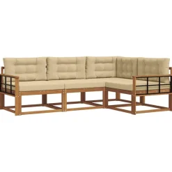 vidaXL Conjunto de sofás de exterior con cojín 4 pcs Natural y beige Best