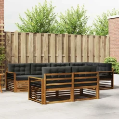 vidaXL Conjunto de sofás de exterior 7 pcs Natural y antracita Discount